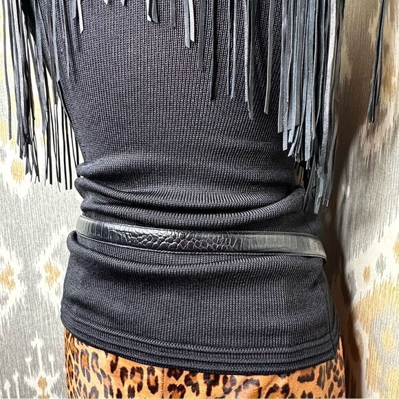 Ralph Lauren Black Label Jet Black Leather Fringe Tank Top - Picture 11 of 16